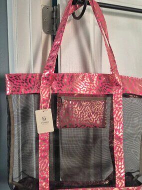 Pink leopard print and mesh tote new